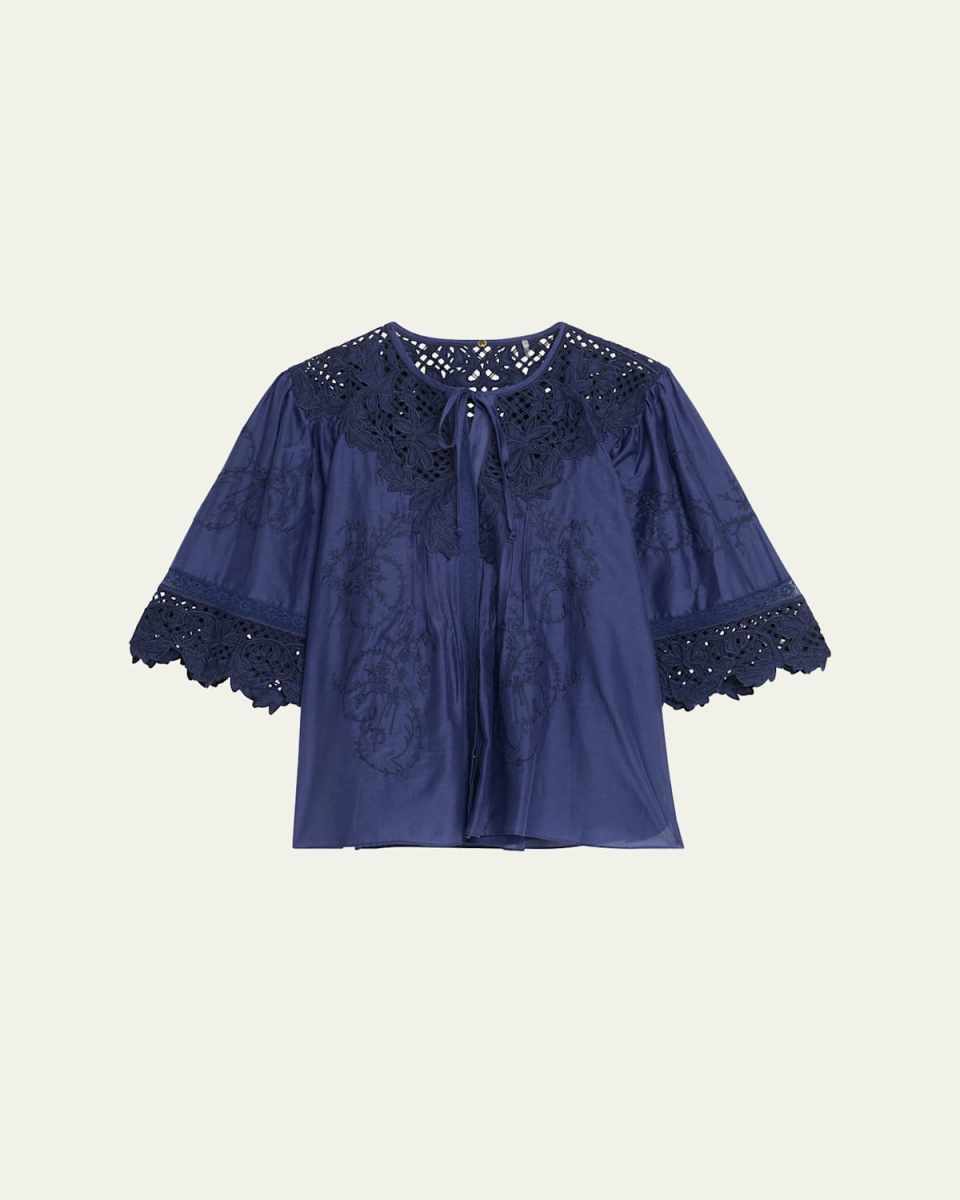 Bari Pintuck Lace-Embellished Blouse